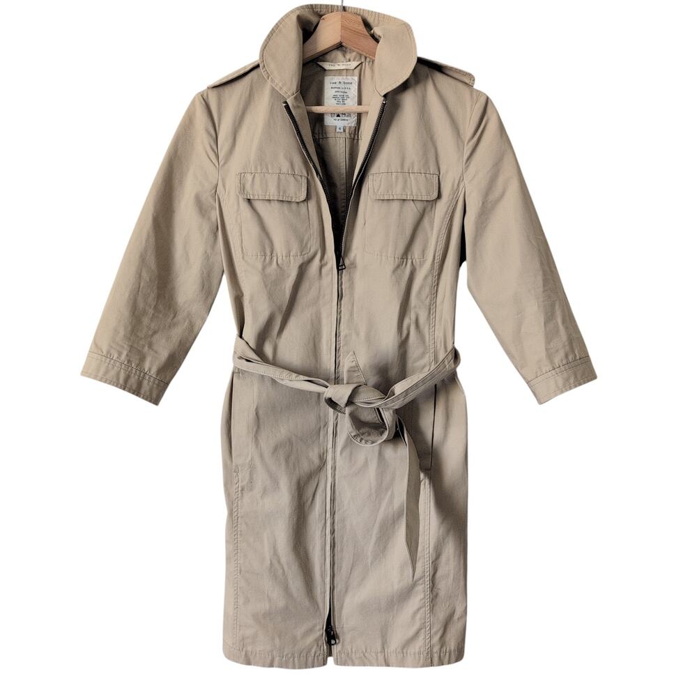 Rag & Bone Trench‎ Dress Womens 4 Khaki Tan Pilot Military Minimalist Coastal